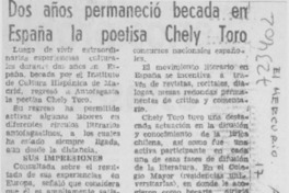 Dos años permaneció becada en España la poetisa Chely Toro.