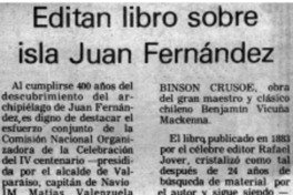 Editan libro sobre isla Juan Fernández.