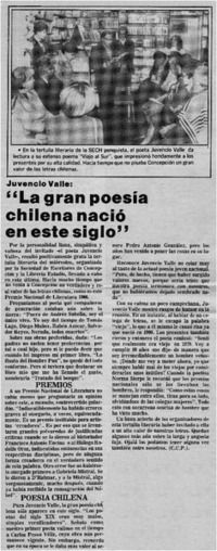 "La gran poesía chilena nació en este siglo"