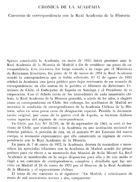 Crónica de la academia convenio de correspondencia con la real academia de la historia.