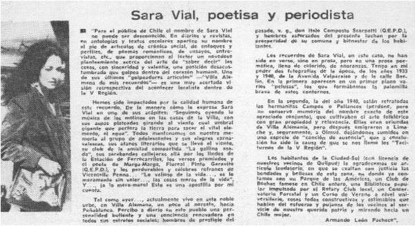 Sara Vial, poetisa y periodista