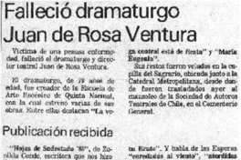 Falleció dramaturgo Juan de Rosa Ventura.