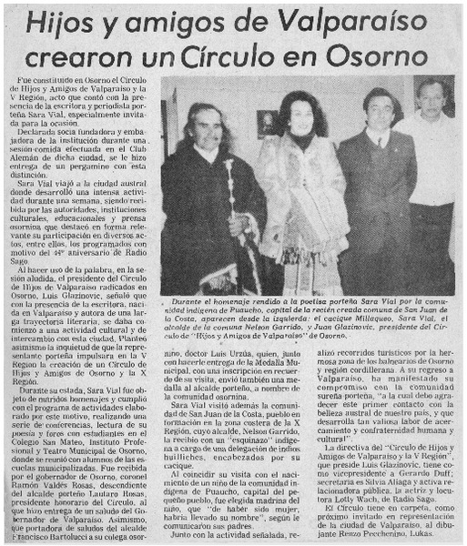 Hijos y amigos de Valparaíso crearon un círculo en Osorno.