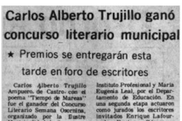 Carlos Alberto Trujillo ganó concurso literario municipal.