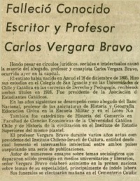 Falleció conocido escritor y profesor Carlos Vergara Bravo.