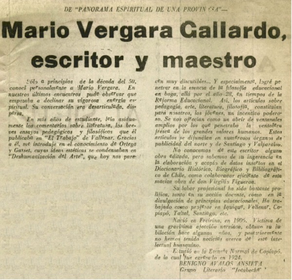 Mario Vergara Gallardo, escritor y maestro