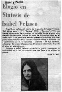 Elogio en síntesis de Isabel Velasco