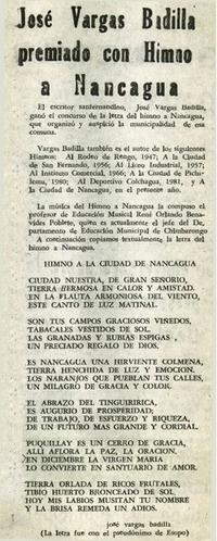José Vargas Badilla premiado con himno a Nancagua.