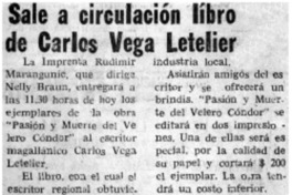 Sale a circulación libro de Carlos Vega Letelier.