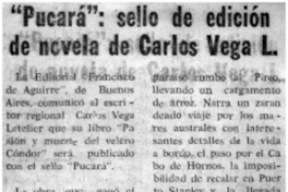 Pucará": sello de edición de novela de Carlos Vega L.