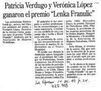 Patricia Verdugo y Verónica López ganaron el premio "Lenka Franulic".