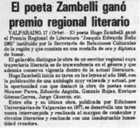 El poeta Zambelli ganó premio regional literario.