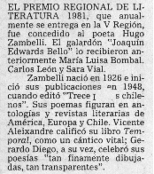 El premio regional de literatura 1981.