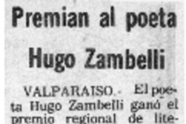 Premian al poeta Hugo Zambelli.