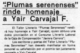 "Pluma serenenses" rinde homenaje a Yair Carvajal F.