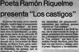 Poeta Ramón Riquelme presenta "Los Castigos".