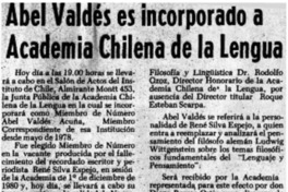 Abel Valdés ves incorporado a Academia Chilena de la Lengua.