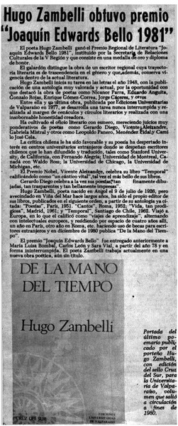 Hugo Zambelli obtuvo premio "Joaquín Edwards Bello 1981".