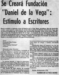 Se creará fundación "Daniel de la Vega": estímulo a escritores
