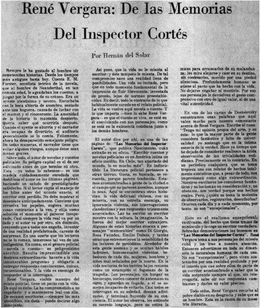 René Vergara: de las memorias del inspector Cortés
