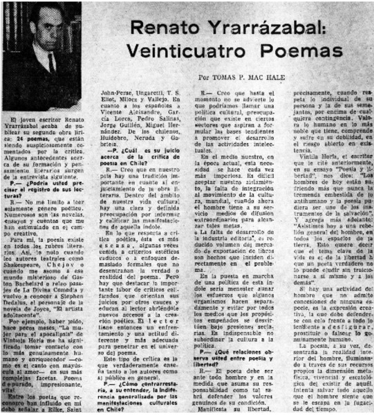 Renato Yrarrázaval: veinticuatro poemas