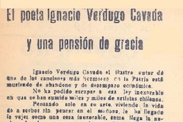 El poeta Ignacio Verdugo Cavada y una pensión de gracia.