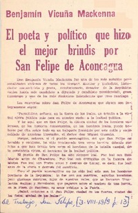 El poeta y político que hizo el mejor brindis por San Felipe de Aconcagua.