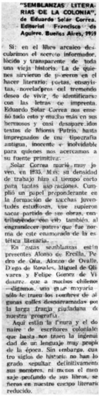 "Semblanzas literarias de la colonia".