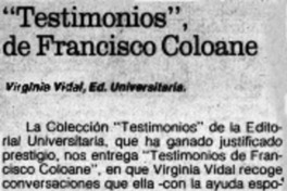 "Testimonios", de Francisco Coloane.