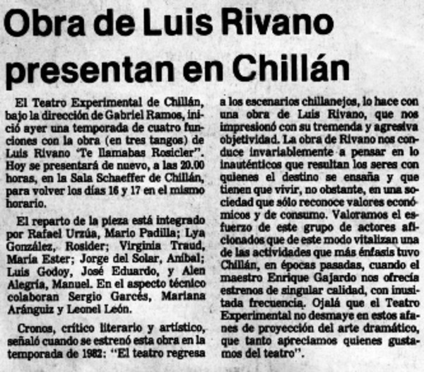 Obra de Luis Rivano presentan en Chillán.