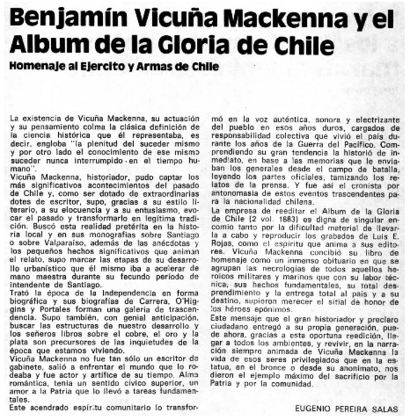 Benjamín Vicuña Mackenna y el album de la gloria de Chile