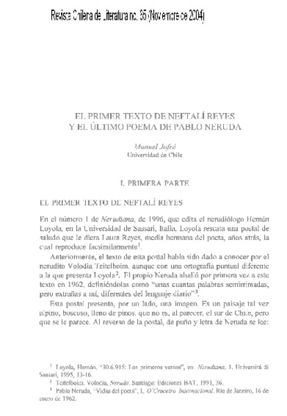 El primer texto de Neftalí Reyes y el último poema de Pablo Neruda