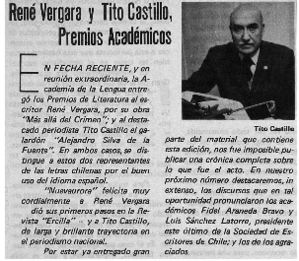 René Vergara y Tito Castillo, premios académicos.
