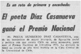 El poeta Díaz Casanueva ganó el Premio Nacional.