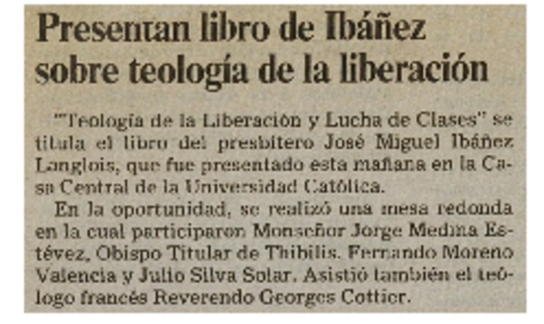 Presentan libro de Ibáñez sobr teología de la liberación.