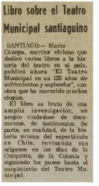 Libro sobre el teatro Municipal santiaguino.