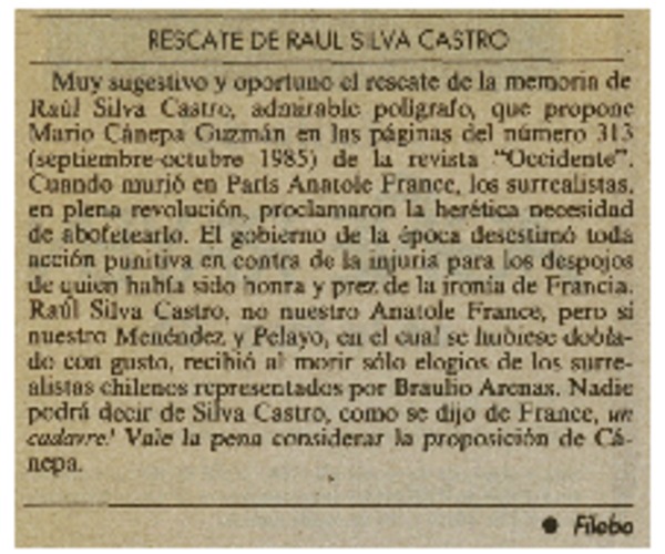 Rescate de Raúl Silva Castro