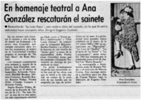 En homenaje teatral a Ana González rescatarán el sainete.