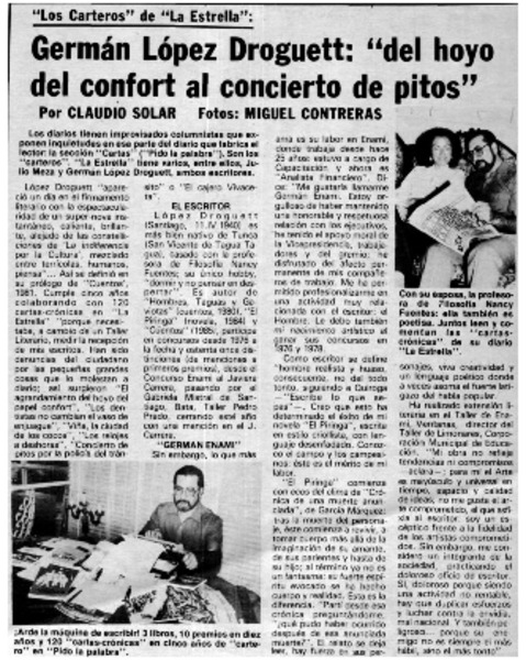 Germán López Droguett: "del hoyo del confort al concierto de pitos"