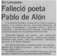 Falleció poeta Pablo de Alón.