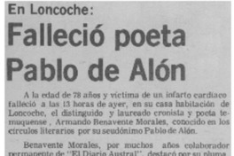 Falleció poeta Pablo de Alón.