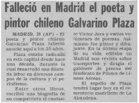 Falleció en Madrid el poeta y pintor chileno Galvarino Plaza.