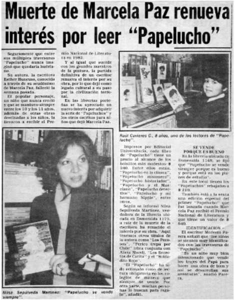 Muerte de Marcela Paz renueva interés por leer "Papelucho".