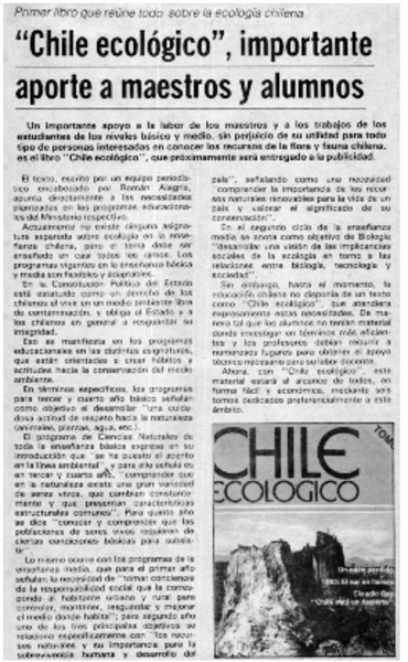 Chile ecológico", importante aporte a maestros y alumnos.