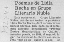 Poemas de Lidia Rocha en Grupo Literario Ñuble.