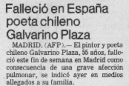 Falleció en España poeta chileno Galvarino Plaza.