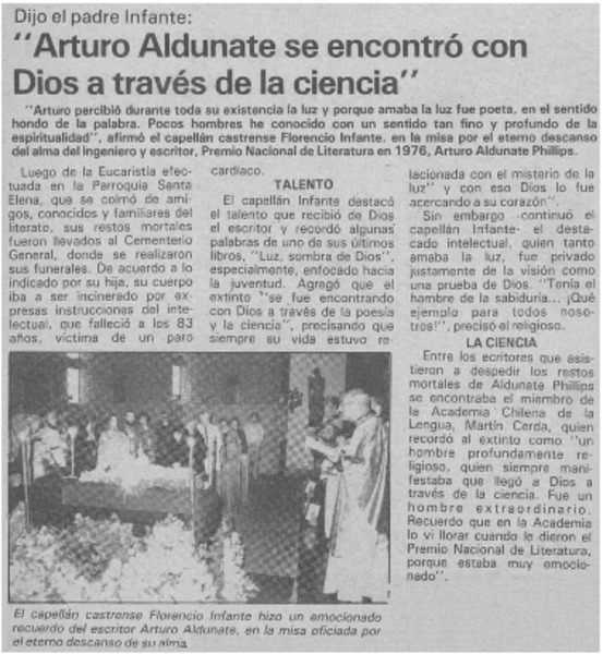 "Arturo Aldunate se encontró con Dios a través de la ciencia".