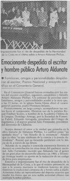 Emocionante despedida al escritor y hombre público Arturo Aldunate.