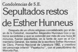 Sepultados restos de Esther Hunneus.