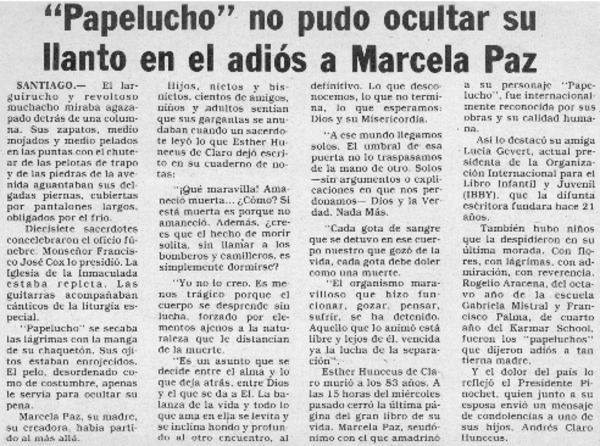 "Papelucho" no pudo ocultar su llanto en el adiós a Marcela Paz.